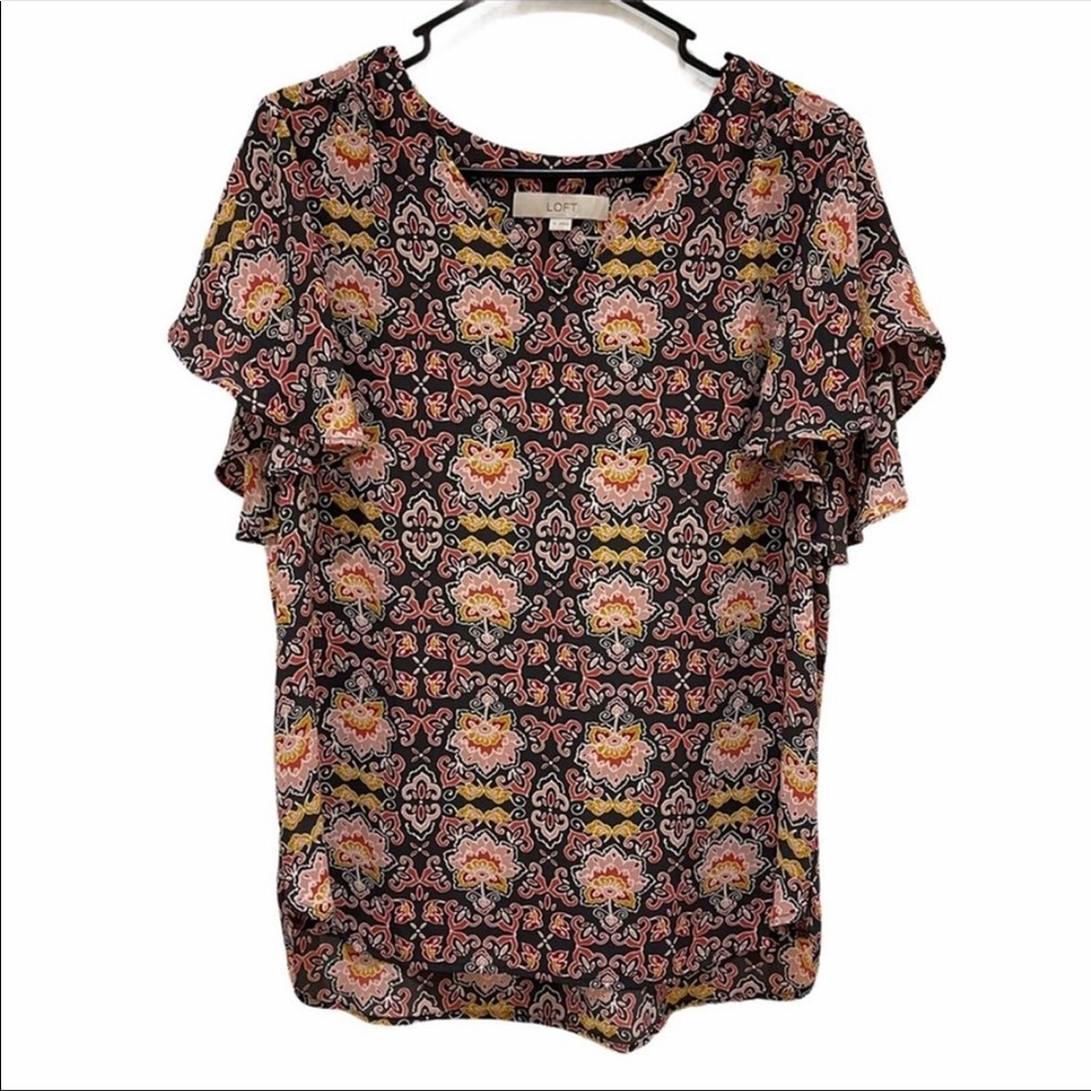 Ann Taylor loft V-neck Printed Top Medium